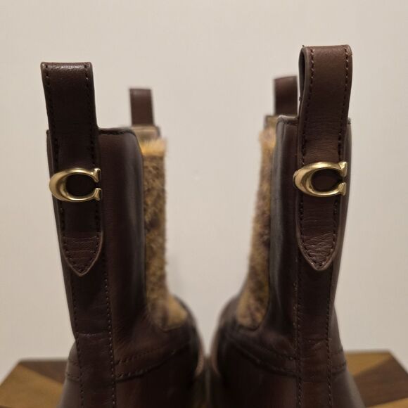 Coach Delaney Chelsea Boots Brown Leather Size 10 Chunky Lug Platform Sole Boho - Picture 12 of 16